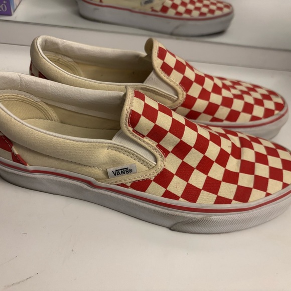 Vans Kids Red and White Checkered Slip-On Sneakers only worn 1 time. - Picture 2 of 5